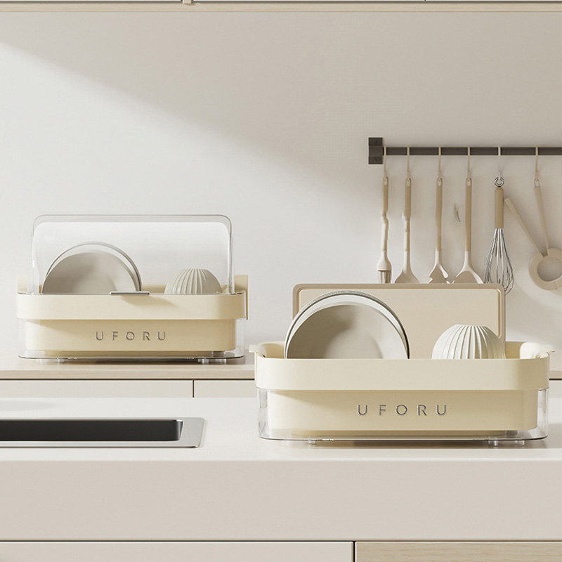Household multi-functional drain bowl rack Large capacity kitchen bowl storage rack with cover dust-proof plastic drain rack