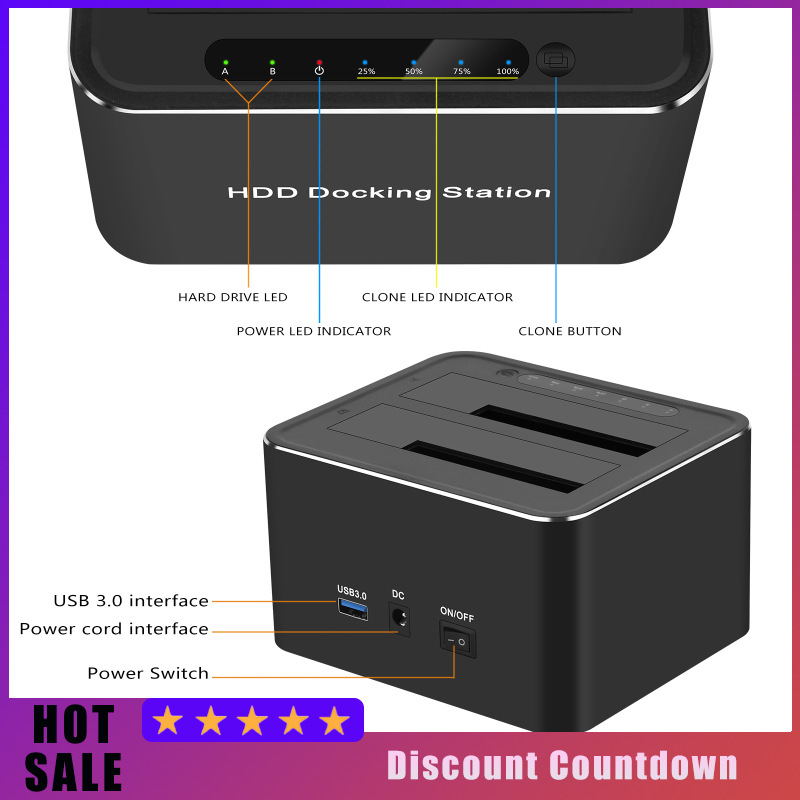 Usb3.0 Hard Disk Base 2.5/3.5 Inch Hard Drive Disk Case Double Bay Sata Expansion Base Copy Clone Function