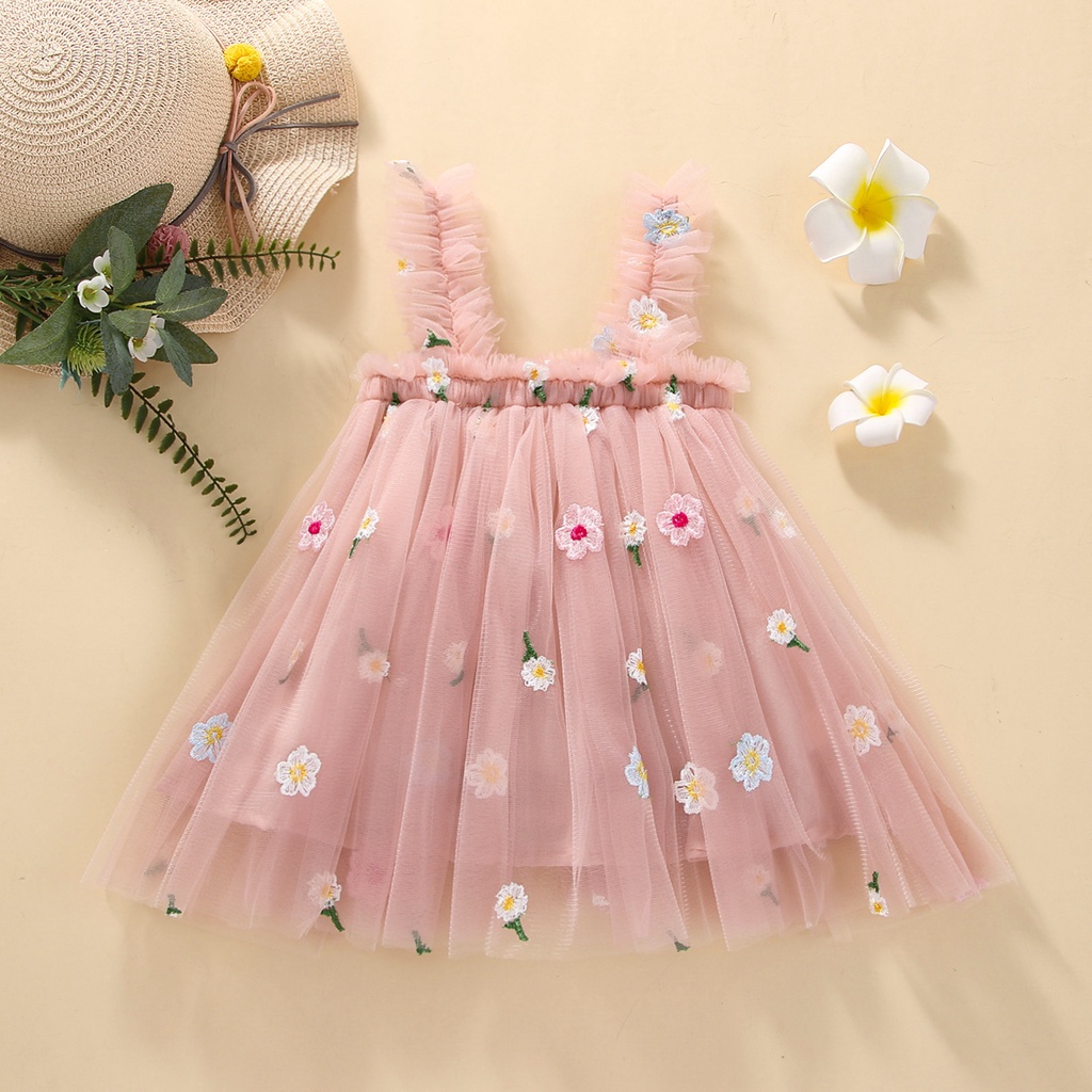 Tutu Dress for Baby Girl Flower Sling Dress Summer Ootd Dress for Baby
