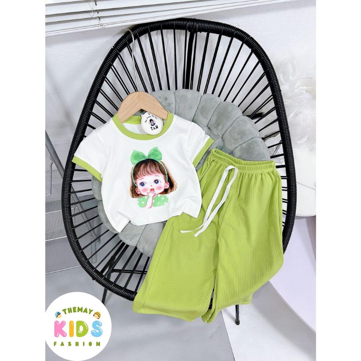 Đồ bộ bé gái quần ống rộng thu gân lụa