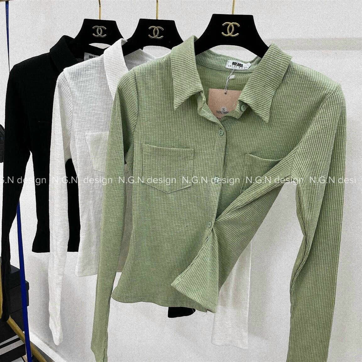 Áo croptop cài cúc cổ bẻ kiểu sơ mi cuốn biên tay nhiều màu c98322
