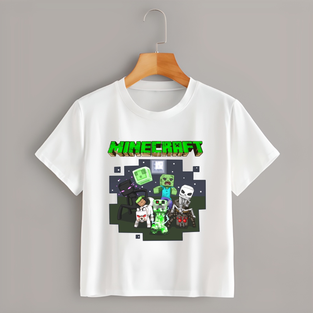 Áo Thun Minecraft V2 màu trắng dành cho bé trai bé gái