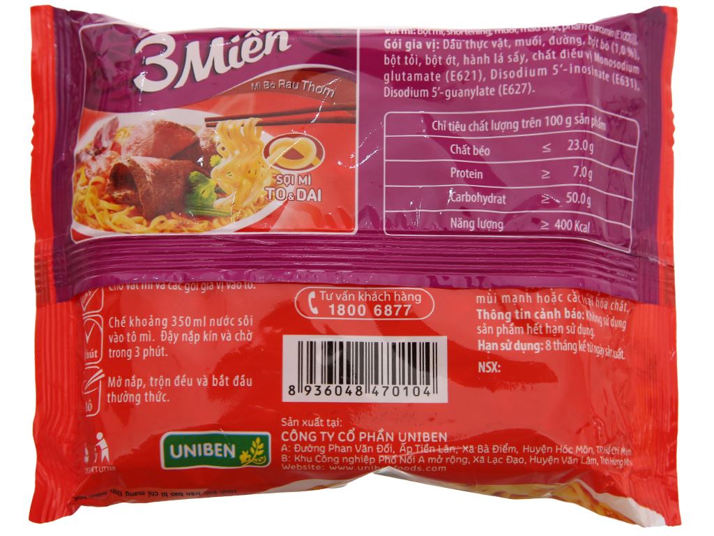 Mì 3 Miền Bò Rau Thơm Gói 60g