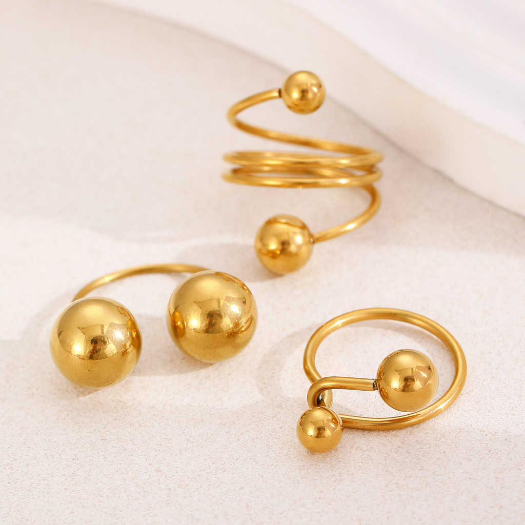 Personal Ring Stainless Steel 18K Gold Spherical Ball Round Open Ring Adjust for Women Girl Accessories No Fade Trendy Fashion Jewelry. 