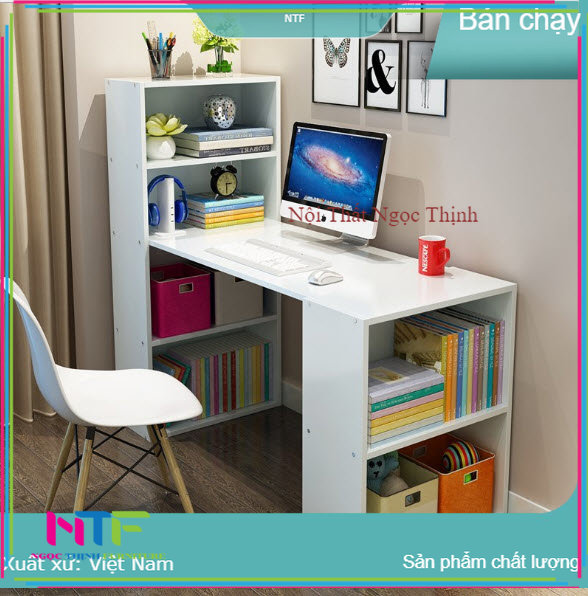 (Hình thật) Bàn kệ sách 4 tầng thiết kế thông minh, mặt bàn phủ Melamin 2 mặt chống trầy xước, ẩm mốc kết hợp kệ không gian nhà bạn thật tuyệt vời KT120x47x75/120 NGOTICO (bàn học sinh, bànlàmviệc, bàn văn phòng, bàn liền kệ sách)