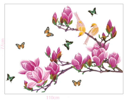 Decal trang trí tường - Cành đào hồng sẫm