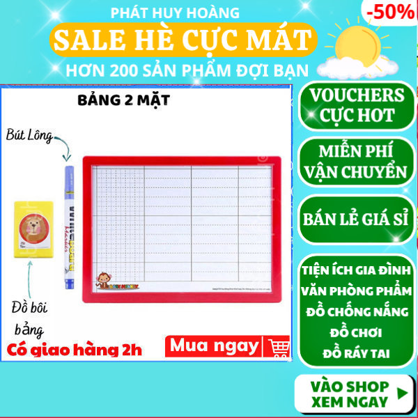 Bảng học sinh 2 mặt tặng kèm bút và mút xóa bảng loại tốt giá rẻ, bảng con viết bút lông cho hoc sinh, bảng 2 mặt dùng phấn và bút tiện dụng, bảng đa năng màu trắng viết bằng bút lông, đồ dùng học tập, Phát Huy Hoàng
