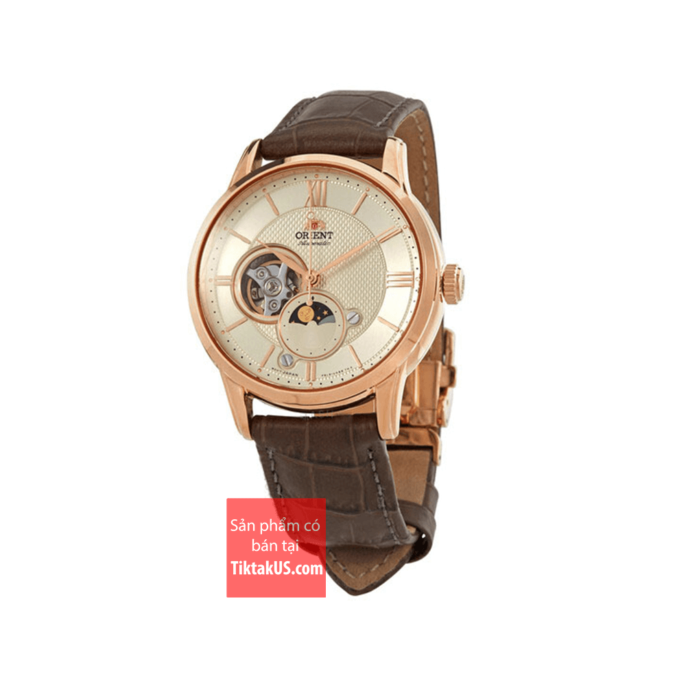 Đồng hồ đeo tay nam Orient Sun and Moon open heart RA-AS0009S10B dây da kính sapphire size 42mm chống nước 50m máy automatic