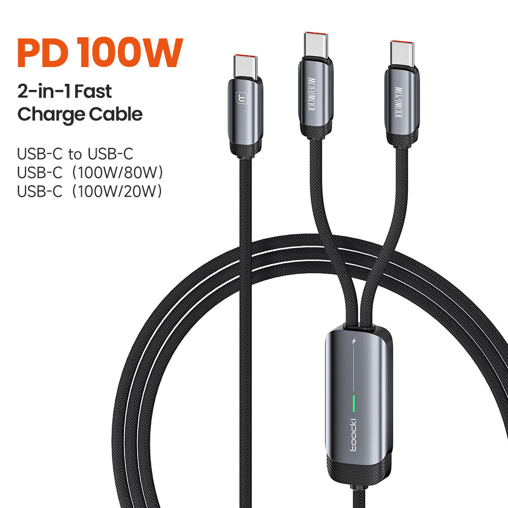 Toocki 100w 2 in 1 super charging cable usb type c fast charger type c to 1os cable data cable