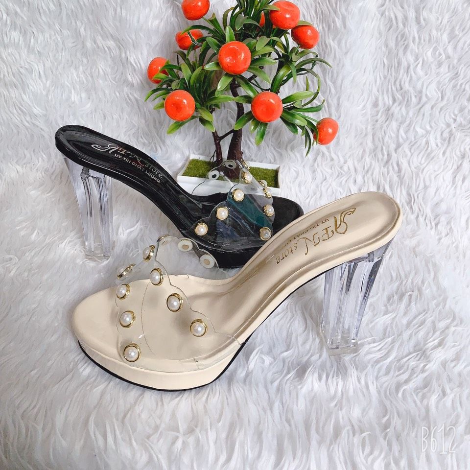 Dép Cao Gót Trong 10phan Meca Bản Trong Đính Châu