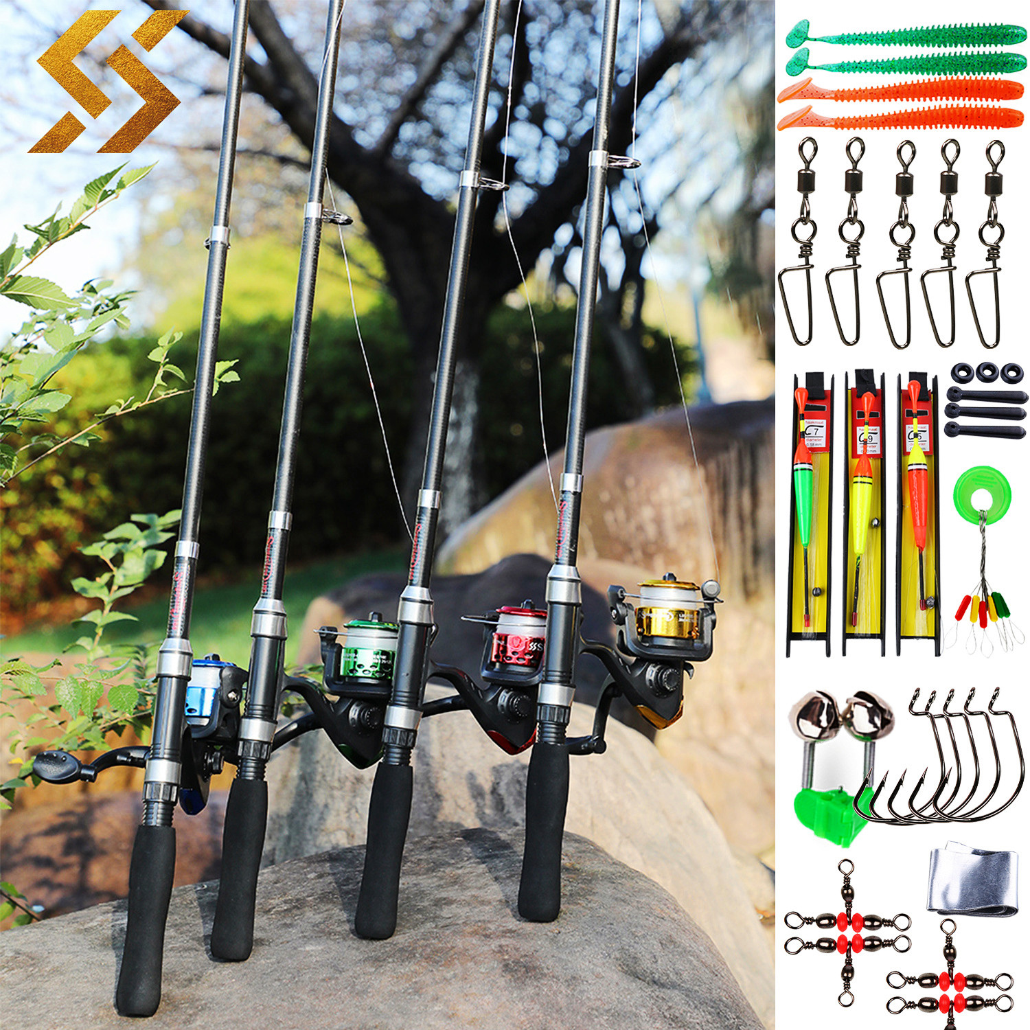 Sougayilang Fishing Rod and Reel Set Fishing Kit 1.6m Telescopic