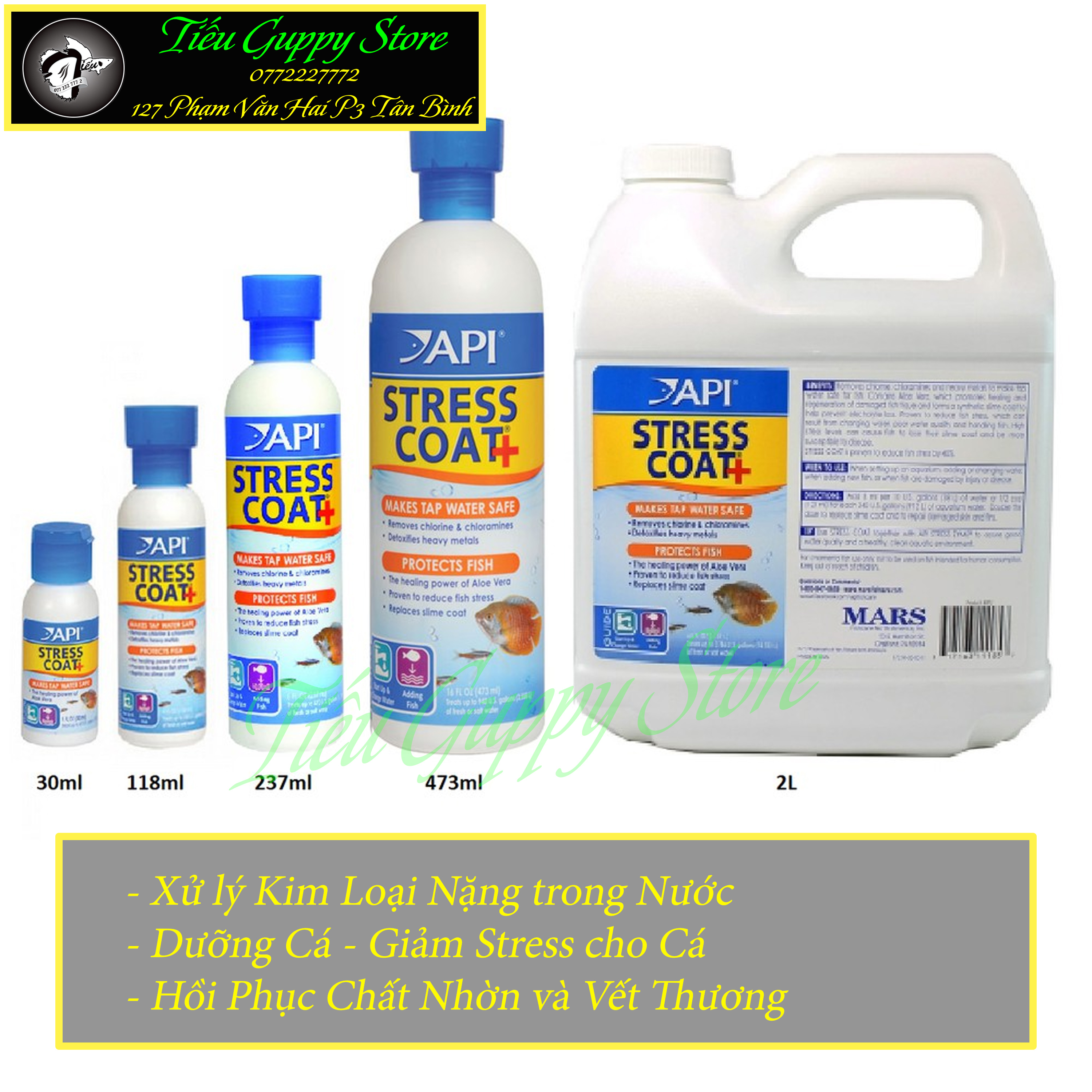 Api stress coat+ dung dịch cần thiết cho cá cảnh. giảm stress và khử kim loại nặng, phục hồi nhớt cá