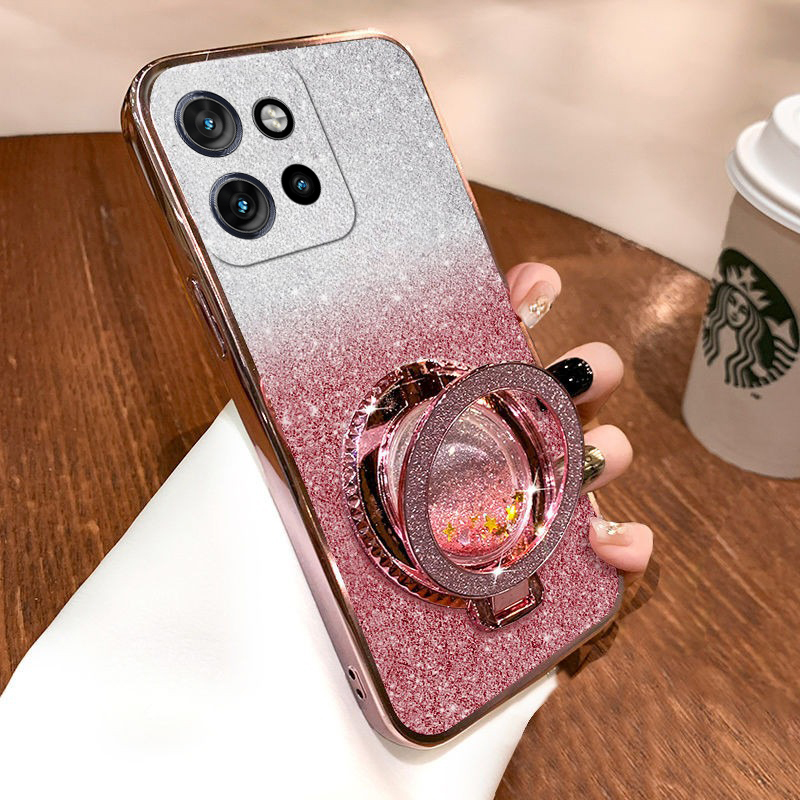 For Moto Edge 50 NEO 50 Fusion Pro Case with Liquid Glitter Quicksand hourglass Stand Holder Luxury Shiny Gradient Plating Girls Slim for Motorola Edge 50 NEO 50 Pro Fusion Back Cover