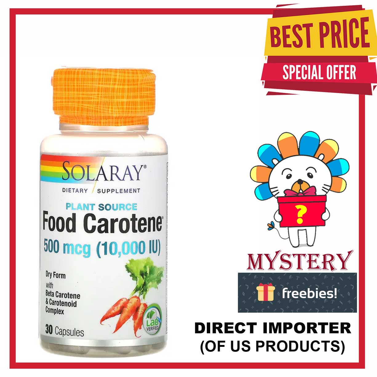 Solaray, Food Carotene with Beta Carotene & Carotenoid Complex, 500 mcg
