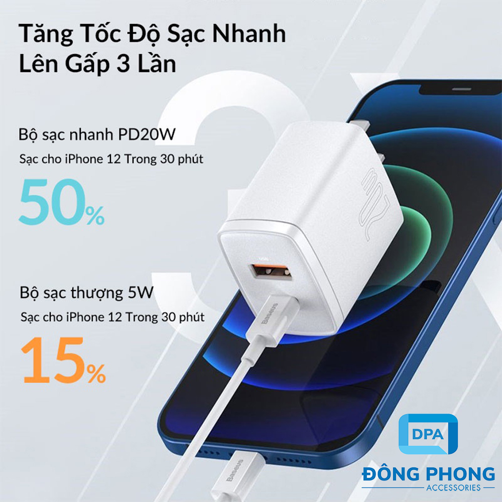 Củ Sạc Nhanh Đa Năng Baseus PD 20W Compact ( USB + Type C Dual Port, QC 3.0 Multi Quick Charge Support )