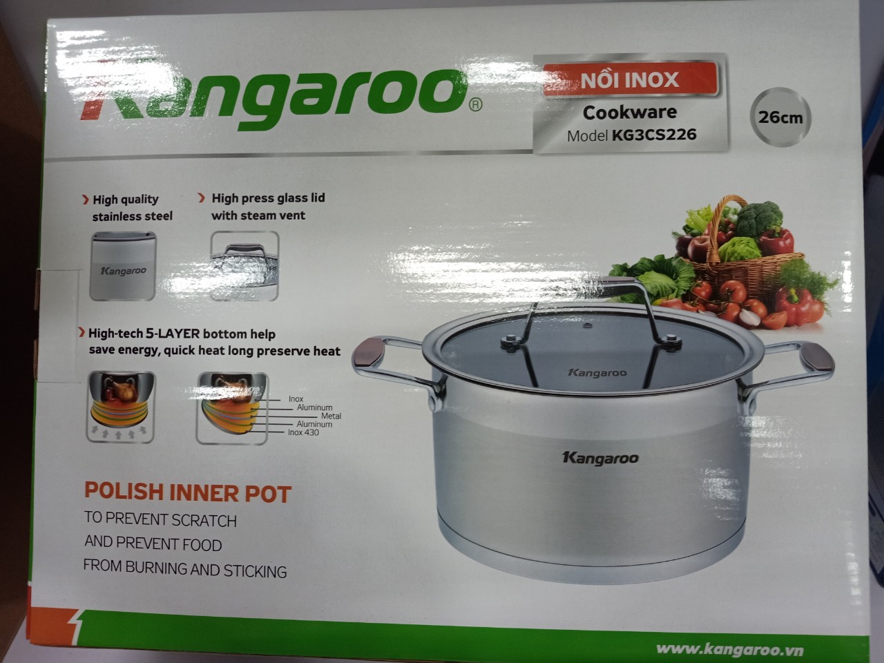 Nồi inox cao cấp Kangaroo KG3CS226 26cm