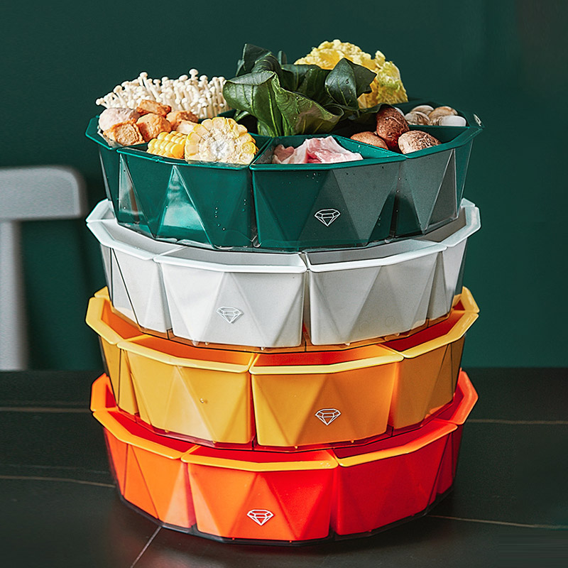 YONUO Nine-point grid rotating hot pot preparation plate for household multi-grid rotatable vegetable and fruit plate, kitchen side dish plate, drain plate