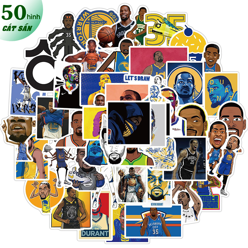 Sticker Bóng Rổ NBA Set 50 Hình Cắt Sẵn Kobe Kyrie Durant King James Curry Dán Điện Thoại Sổ Mũ Bảo Hiểm Xe Đạp Ván Trượt Vali Cốc Laptop