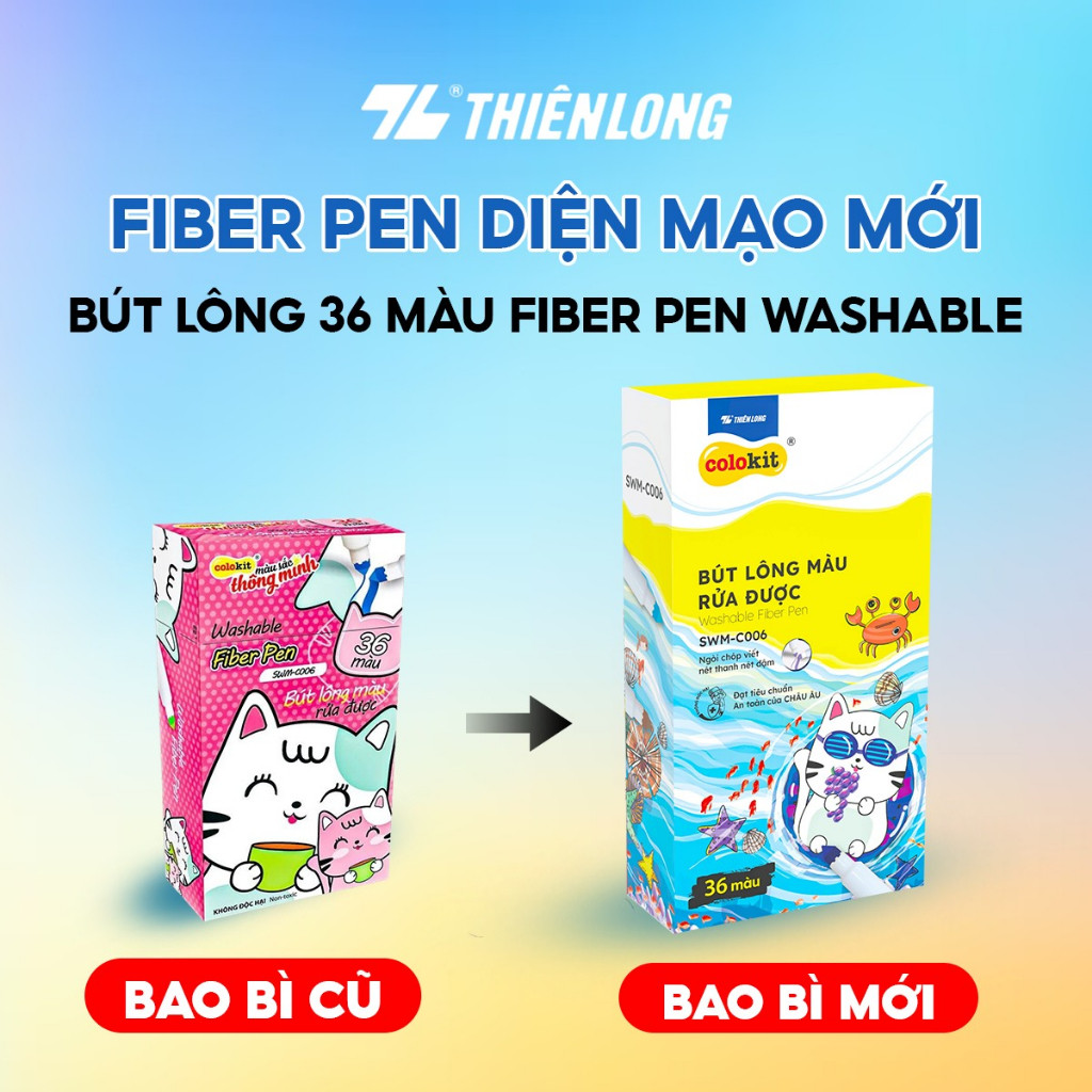 Bút lông màu Fiber Pen 36 màu Colokit SWM-C006 hộp hình mèo hồng vẽ viết Calligraphy ngòi brush nét thanh đậm