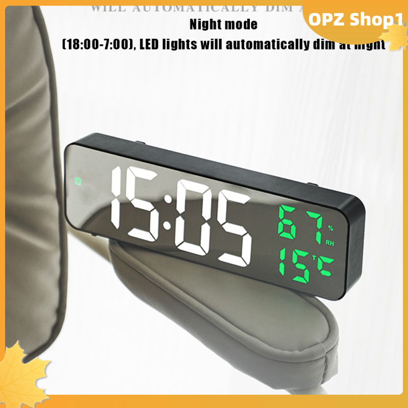 【Opz✨✨】 Đồng hồ treo tường kỹ thuật số LED màn hình lớn đồng hồ báo thức điện tử hiển thị nhiệt độ độ ẩm thời gian treo tường
