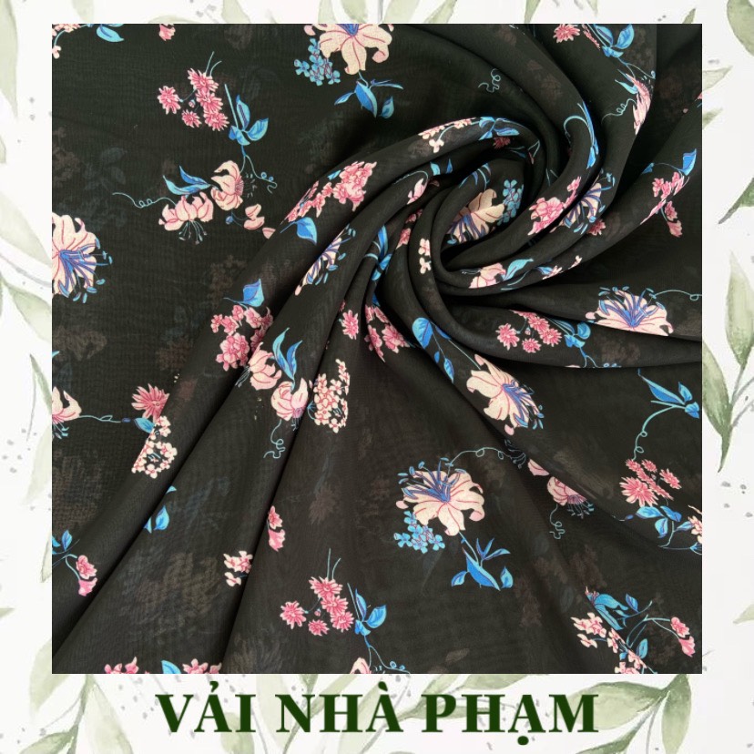 Voan lụa hoa nhí nền đen - vải nhà phạm - khổ vải 1.5m