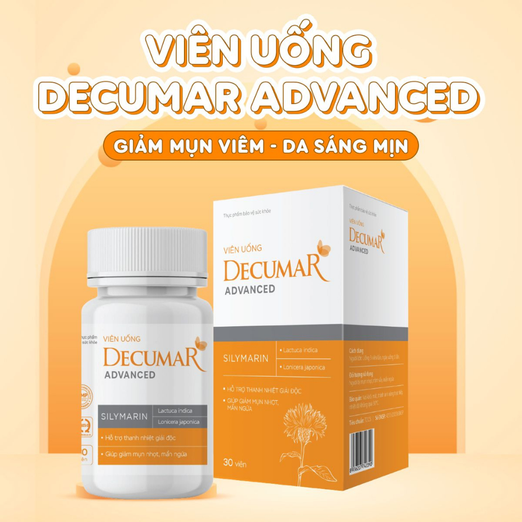 Viên uống Decumar Advanced ngừa mụn, giảm nhờn, (Lọ 30 viên)