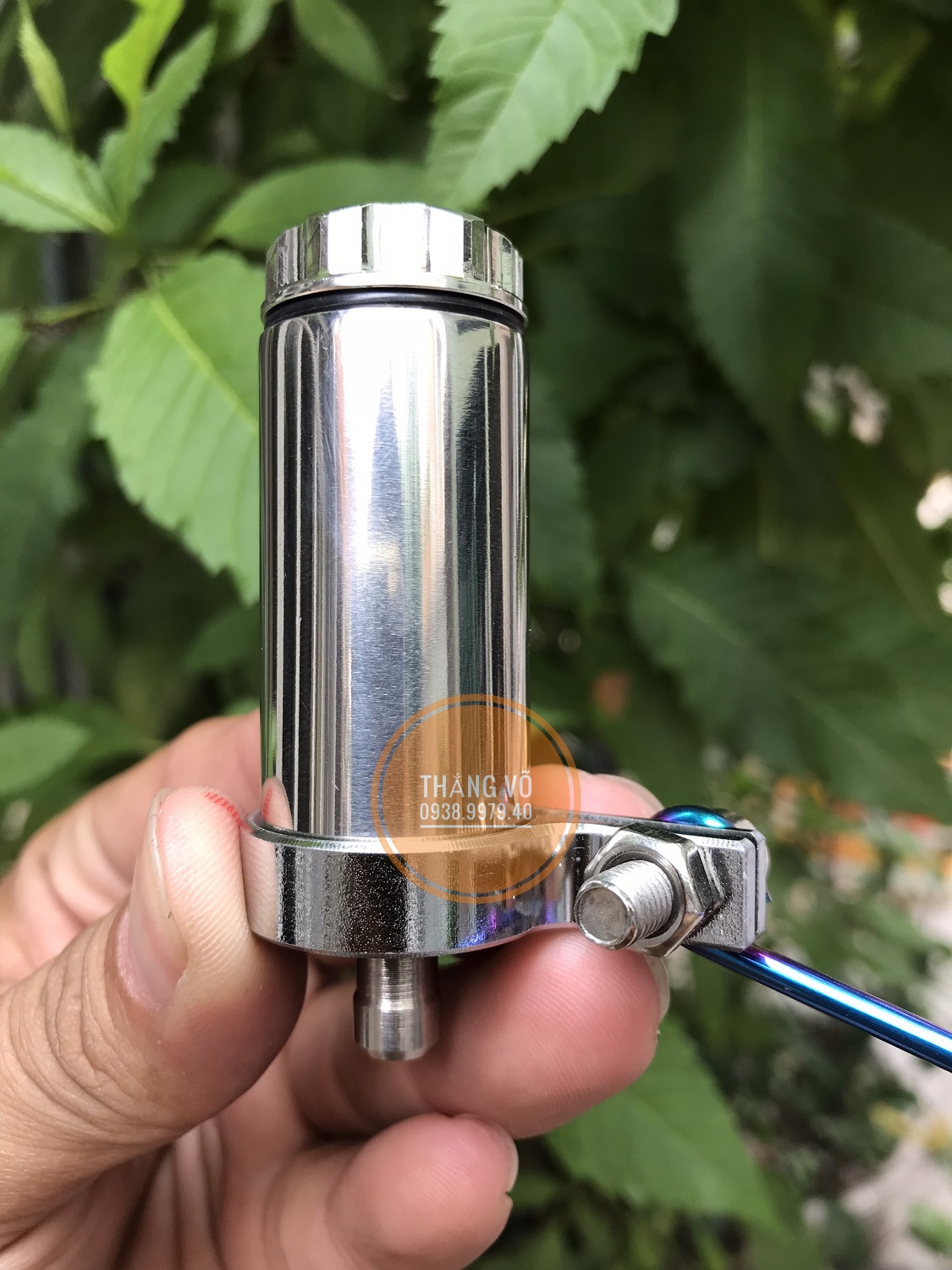 Bình dầu rời, Bình dầu Inox 304 CNC mẫu Thailand tặng kèm pát bình dầu xi Titan nguyên khối Inox bình dầu xe máy