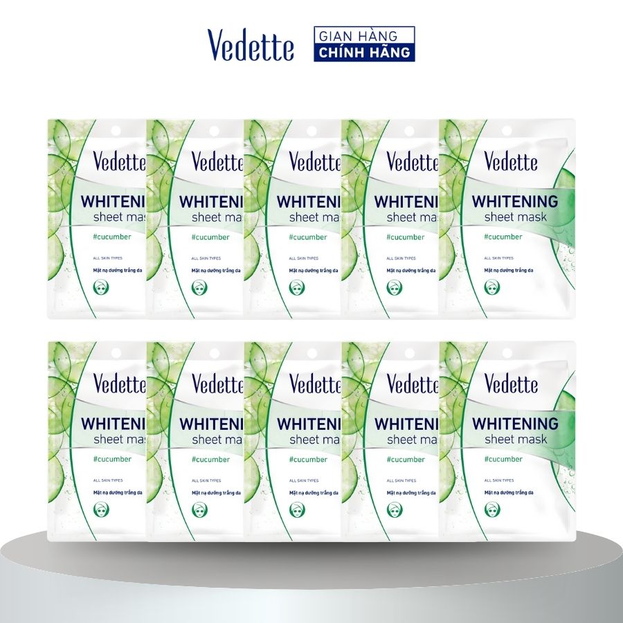 Combo 10 Mặt nạ giấy trắng da Vedette Dưa Leo 22ml