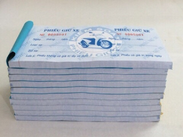 Phiếu giữ xe có số thứ tự 7x16 - cùi gửi xe có số