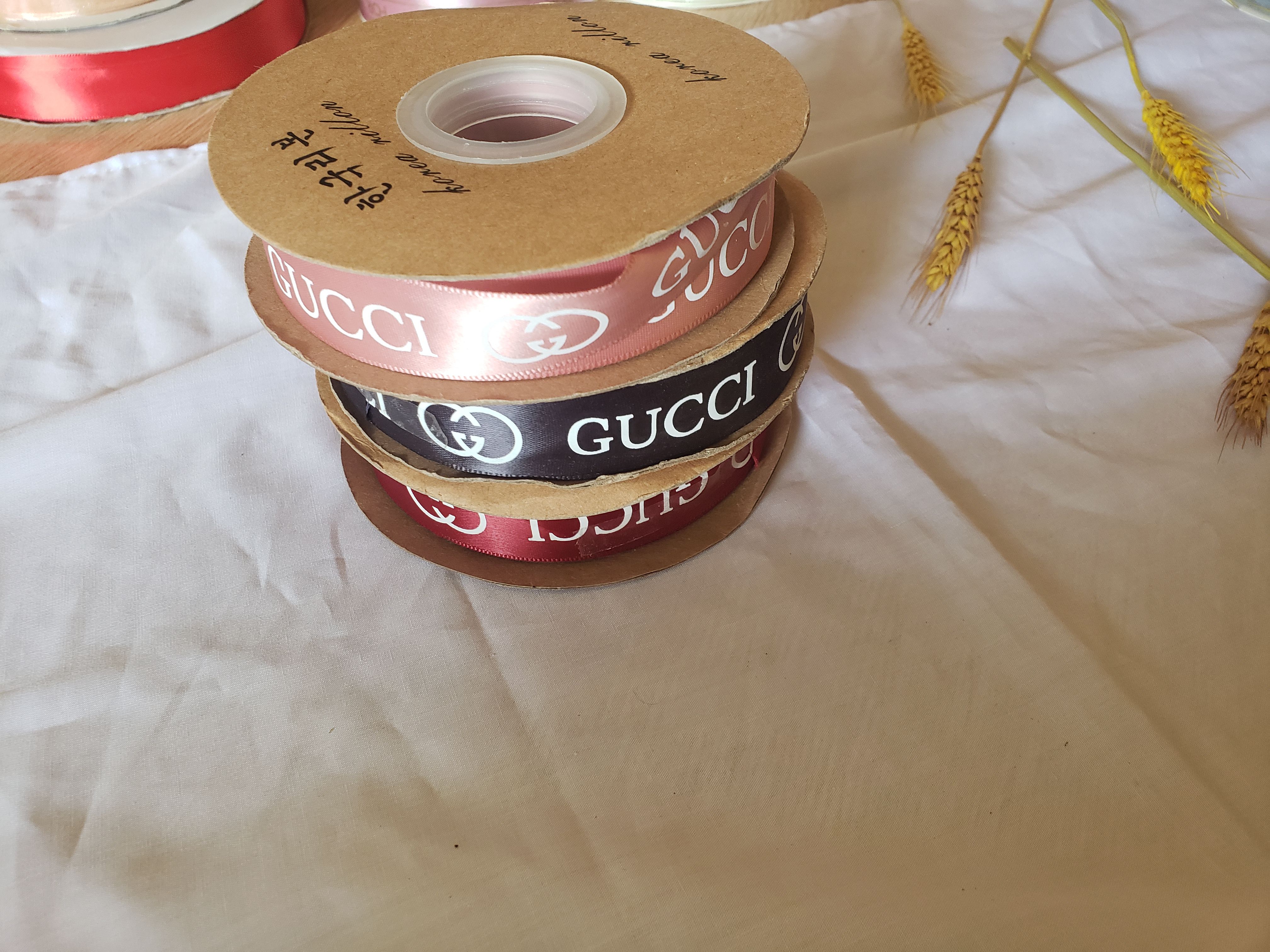 (Lẻ m)Ruy băng lụa chữ GUCCI 2,5cm