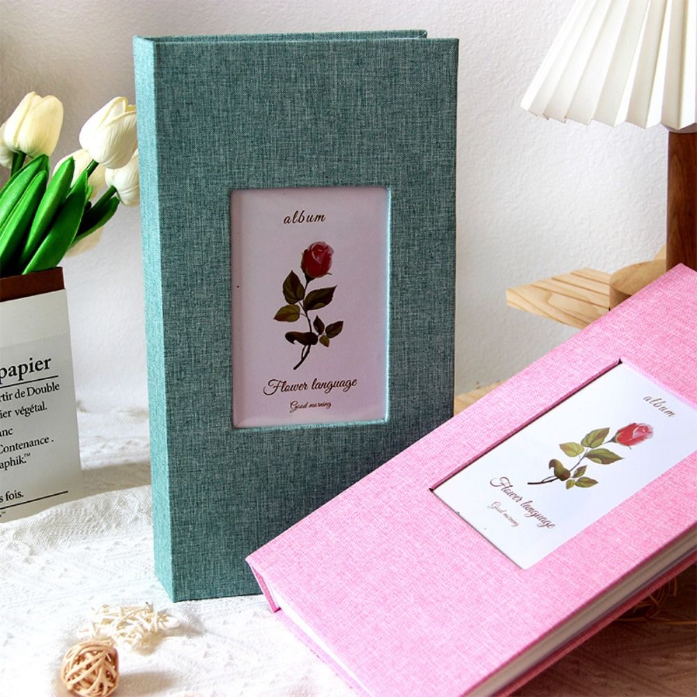 Inset Linen Photo Album 300 Sheets Fabric Cover Souvenir Photos Window ...