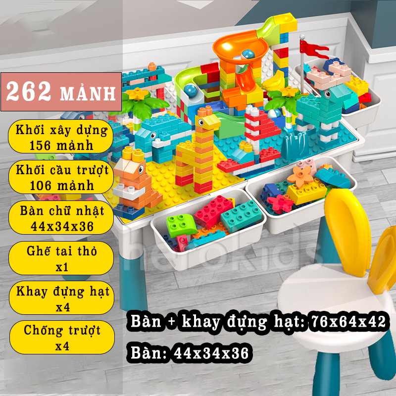 Bộ bàn lego cho bé size lớn kèm ghế, bàn lắp ghép xếp hình đa năng cho trẻ em