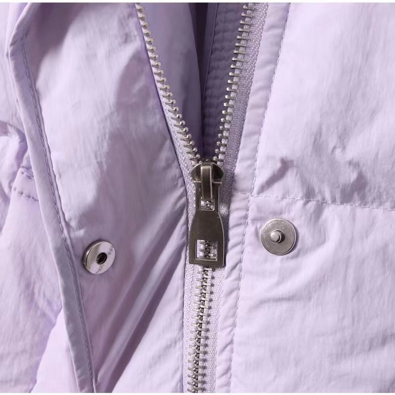Light Violet Winter Coats Women Stand Collar Short Cotton Down Jackets