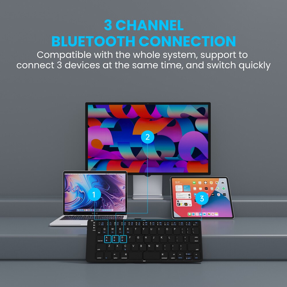 Bow Bàn phím Bluetooth có thể gập lại không dây có thể sạc lại Bàn Phím Gấp 2.4G Bàn Phím Cho Iphone máy tính xách tay iPad Máy Tính Để Bàn