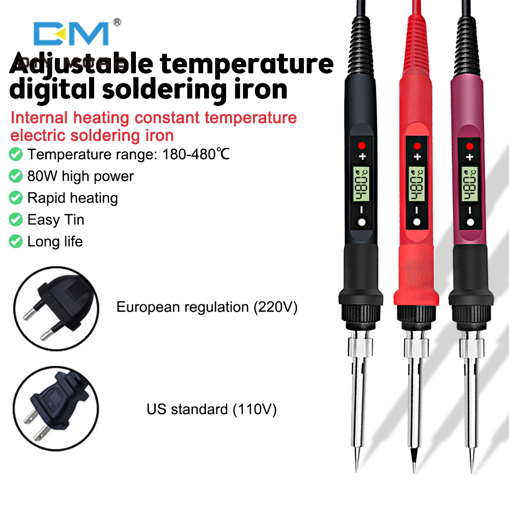Diymore 80W Màn hình hiển thị kỹ thuật số có thể điều chỉnh nhiệt độ và nhiệt độ không đổi hàn điện Bộ sắt, nội bộ sưởi ấm hàn điện bút, chúng tôi/rắc cắm Châu Âu