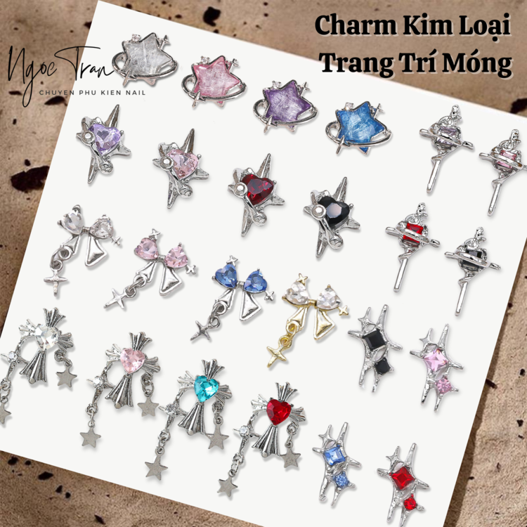 Charm Bạc Đính Đá Đủ Màu Trang Trí Móng Tay AB