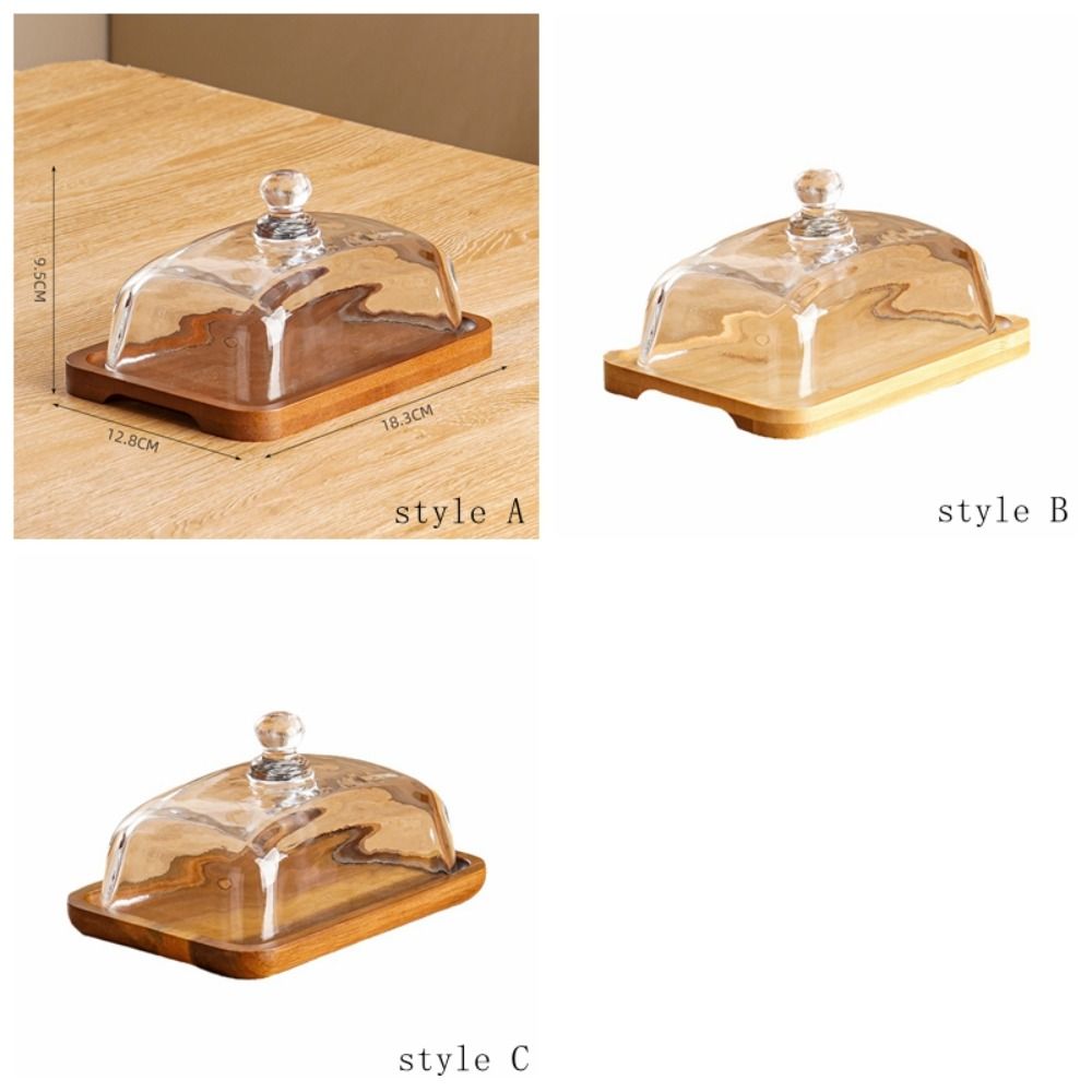Serving Tray With Glass Cover Dessert Plate Light Dustproof Appetizer ...