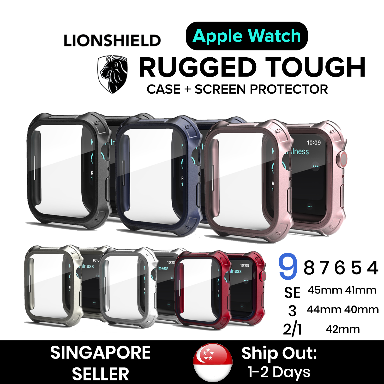 LionShield Rugged Tough Case + Screen Protector for Apple Watch Series