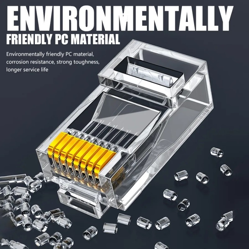 RJ45 Cat6 CAT5E kết nối kết thúc mạ Vàng 8P8C Ethernet vượt qua thông qua cắm UTP Ổ cắm mạng cáp Ethernet đầu nối uốn