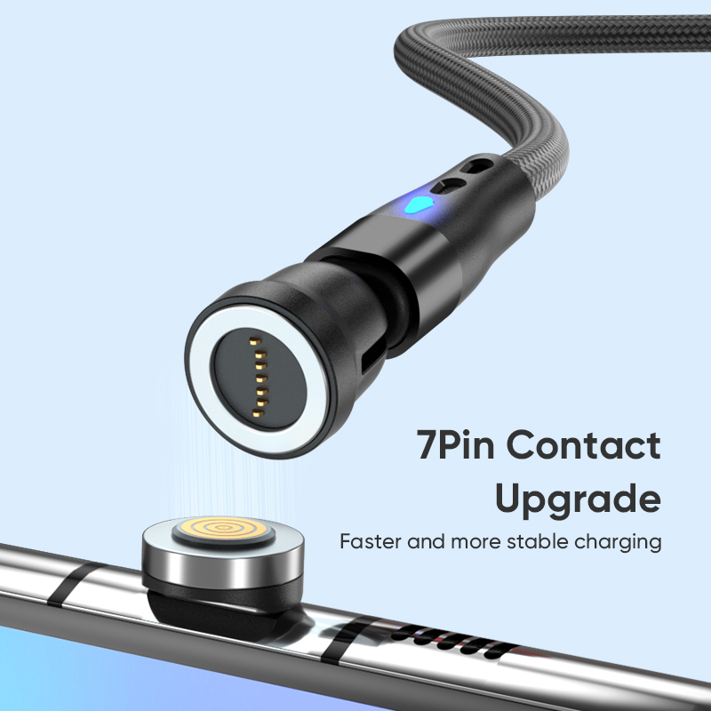 TBTIC 540 ° Rotatable 7-Pin Magnetic Fast Charging Data Cable PD Micro USB Type C For iPhone IPad OPPO Vivo 66W Charge Cable Car Gaming With LED Light