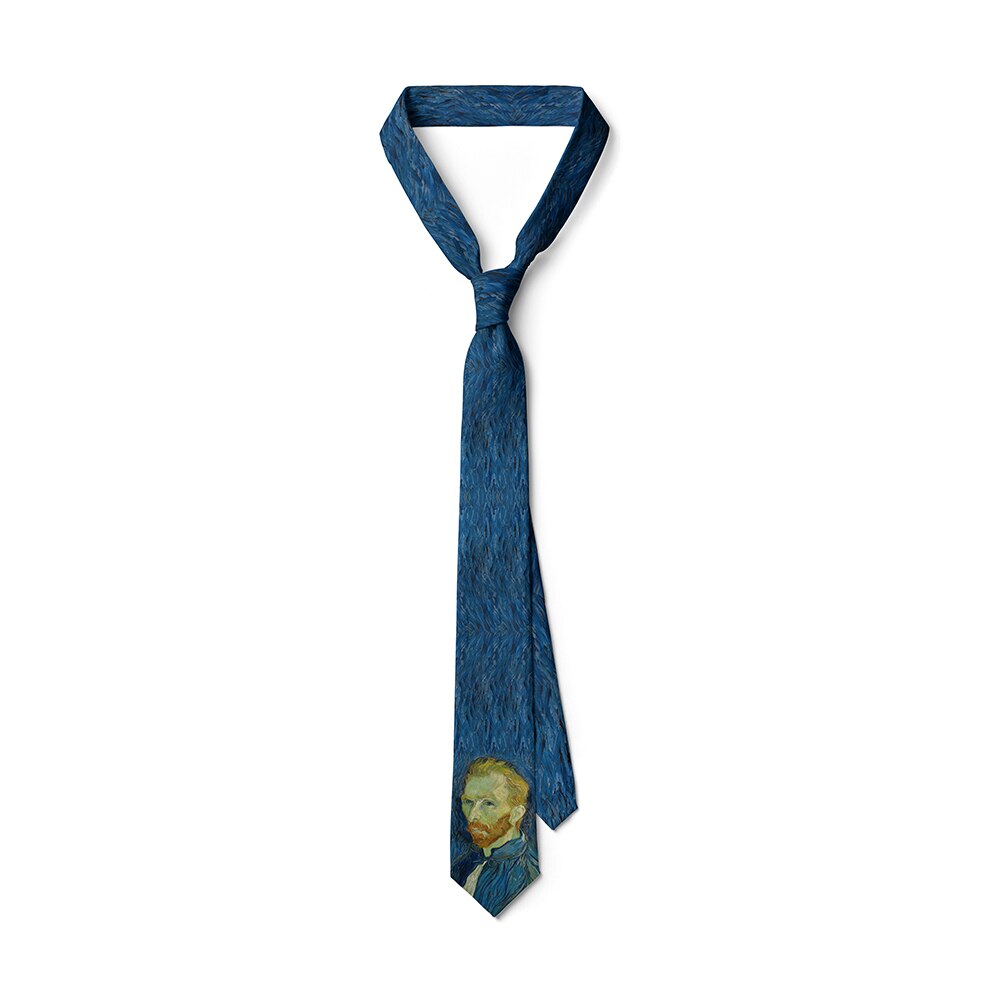 Retro Art Oil Painting 8Cm Wide Polyester Tie Famous Van Gogh Self Portrait Sunflower Neckties For Men Women Party Essories