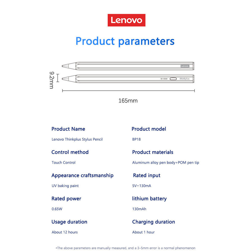 Lenovo Thinkplus Universal Stylus Pencil For Android IOS Tablet for iPad Touch Pen Active Capacitor Stylus Pen