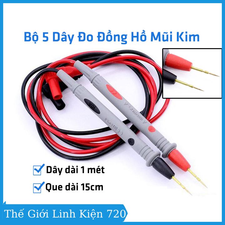 Combo 5 dây đo đồng hồ mũi kim vạn năng, que đo đồng hồ loại zin 1000V 10A