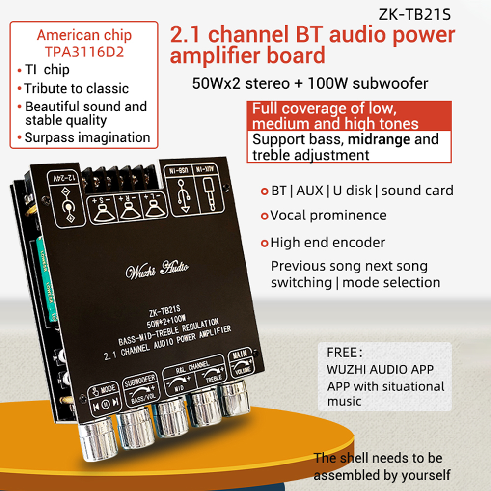Aideepen zk-tb21/zk-tb21s/zk-ht21 bluetooth 5.1 digital power amplifier module 2.1-channel stereo 2*50w 160wx2+220w aux digital power amplifier board speaker home music wireless module audio high and low pitch subwoofer
