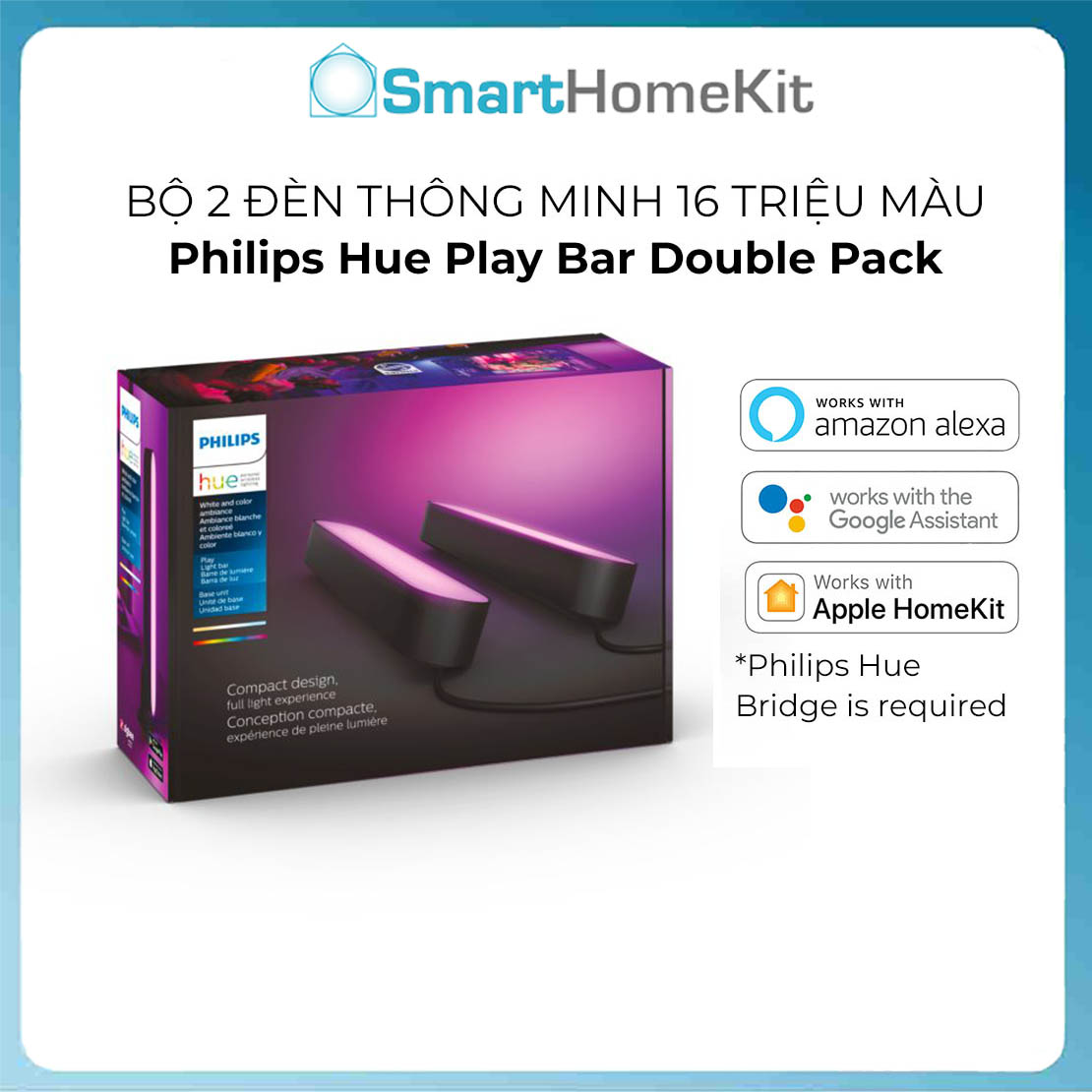 Bộ 2 đèn thông minh Philips Hue Play Bar Double Pack - Đồng bộ ánh sáng với PC TV (cần có Hue Bridge)