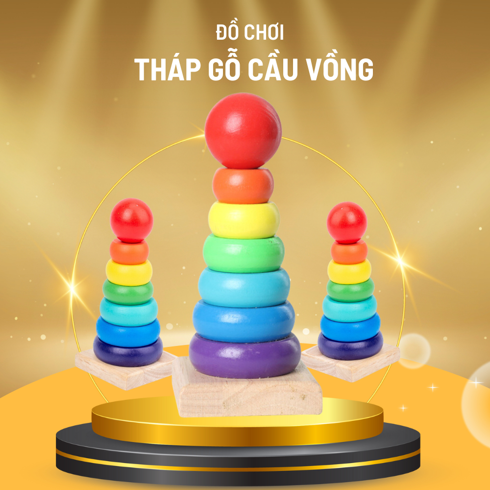 Tháp Gỗ Cầu Vồng Nhiều Màu Cho Bé
