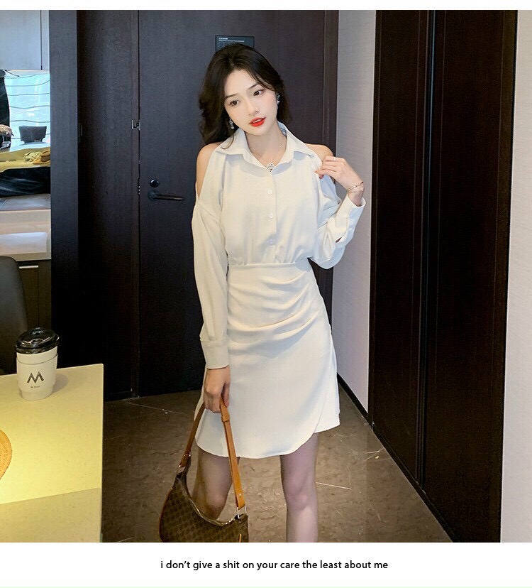 [ HCM]   ĐẦM VÁY THỜI TRANG ĐẦM SƠ MI TAY DÀI CUT OUT