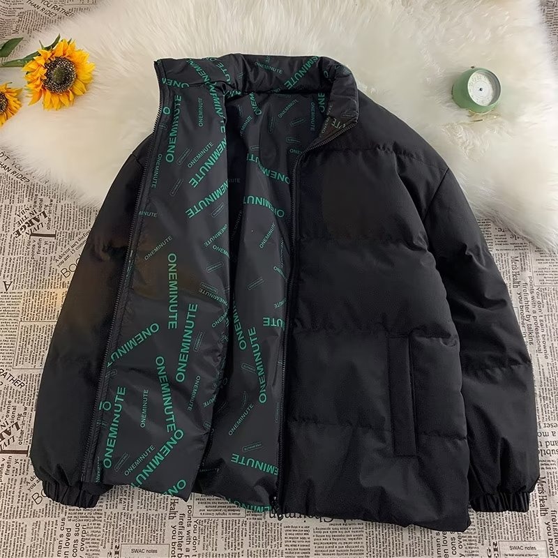 Hanlu Men's stand collar solid color simple reversible down jacket thickened warm couple's jacket