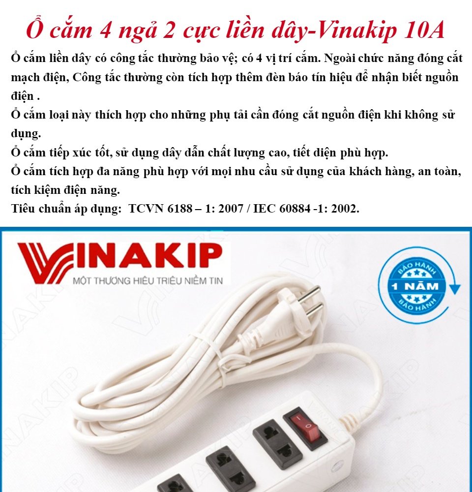 Ổ cắm 4 ngả 2 cực liền dây-Vinakip