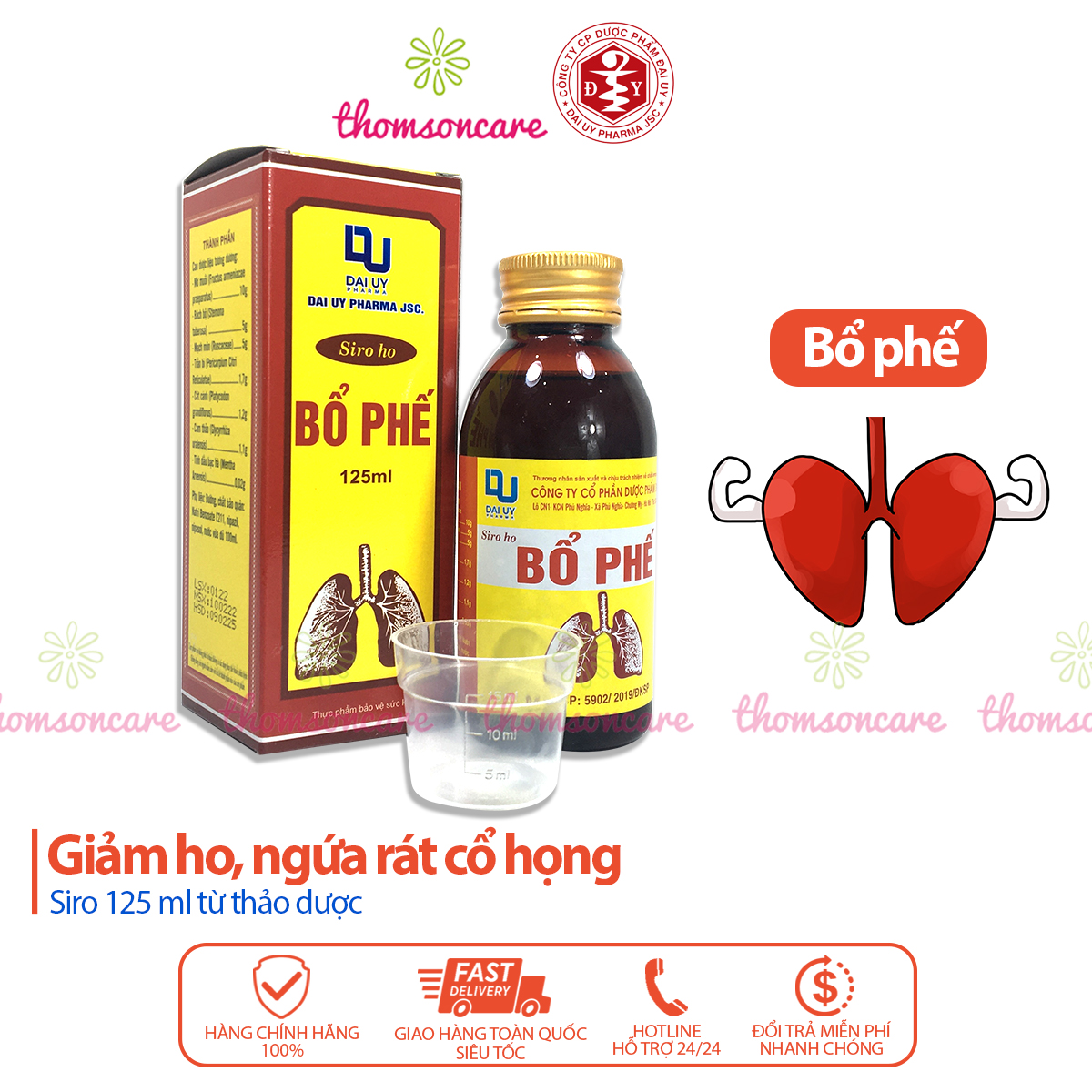 Siro bổ phế đ.y hỗ trợ giảm ho bổ phổi hồi phục phổi- chai 125ml